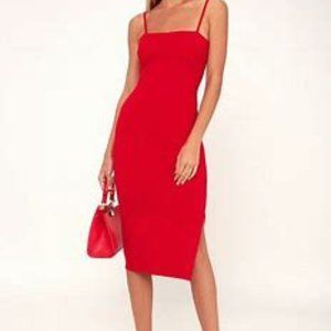 Lulus Paulina Red Bodycon Midi Dress-NWT